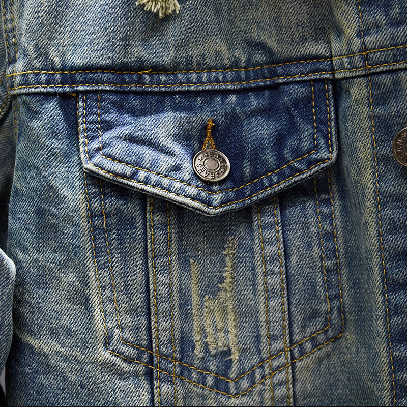 Men's Nostalgic Ripped Slim-fit Denim Jacket
