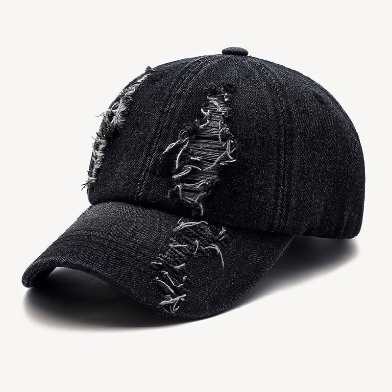 Men's Washed And Worn Ripped Denim Cap