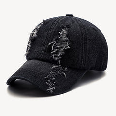 Men's Washed And Worn Ripped Denim Cap