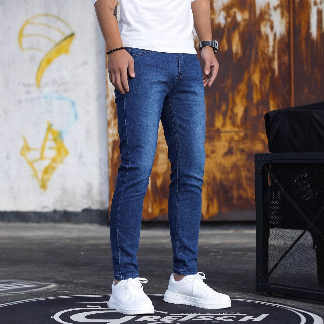 Man Pants Retro Washing Zipper Sretch Jeans Casual Slim Fit