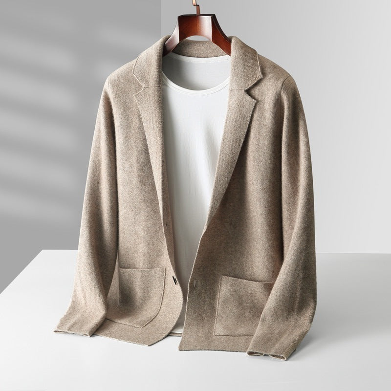 Fall Winter Men Cardigan Cashmere Sweater Business Casual Plush Knitted