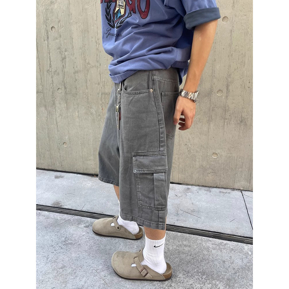 American Retro Washed Denim Shorts Men
