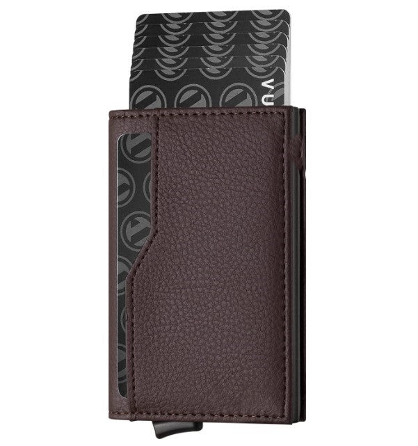 Credit Card Case With Double ID Window RFID Blocking Automatic Leather Up Wallet