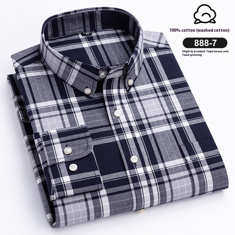 Men's Cotton Plaid Buckle Collar Casual Cardigan Shirt