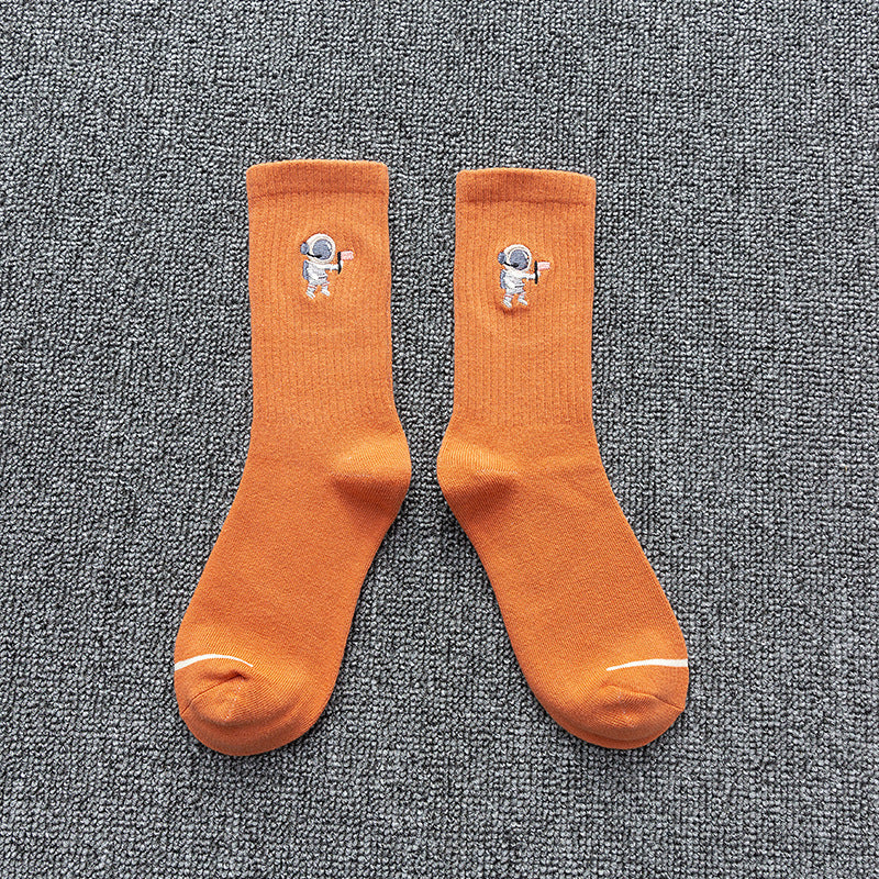 Embroidered Cotton Socks Astronaut All-Match Sports Socks