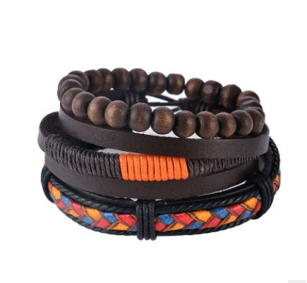 Leather Multilayer Bead Bracelet Punk Wrap Vintage Punk Bracelet For Men