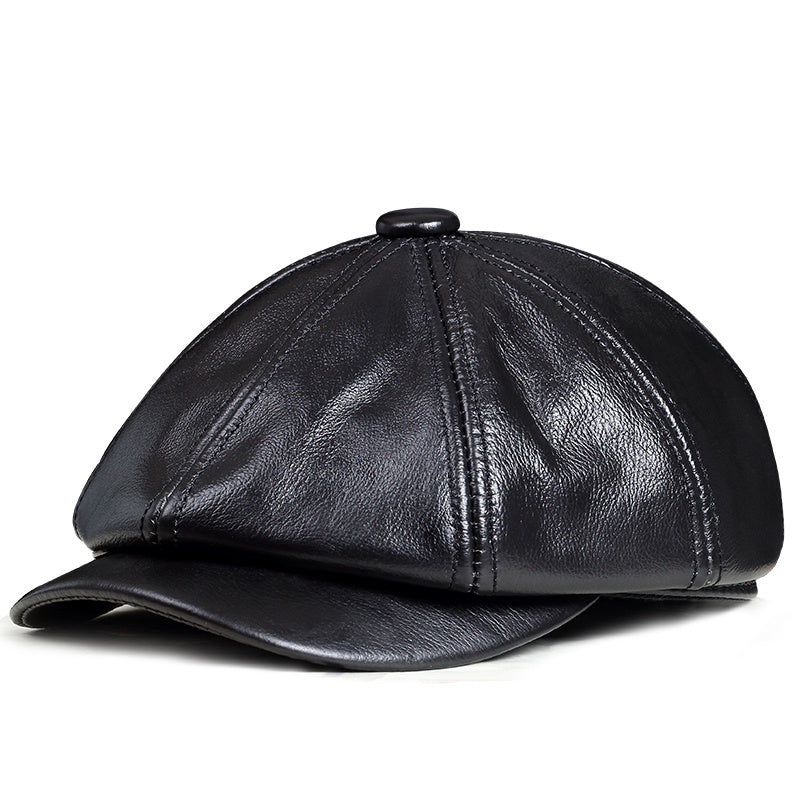 Pure Leather Dome Top Layer Cowhide Octagonal Hat For Men