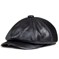 Pure Leather Dome Top Layer Cowhide Octagonal Hat For Men