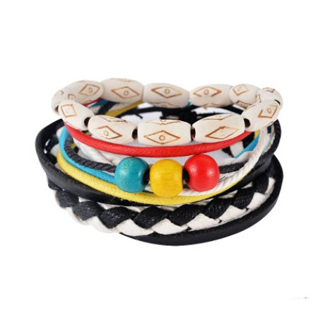 Leather Multilayer Bead Bracelet Punk Wrap Vintage Punk Bracelet For Men