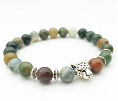 Natural Stone Lava Stone Bead Bracelet For Men Leopard Head  Charm Bracelet Handmade Jewelry