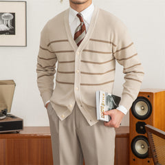 Fashion Casual Versatile V-neck Striped Knitted Cardigan