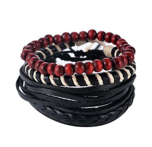 Leather Multilayer Bead Bracelet Punk Wrap Vintage Punk Bracelet For Men