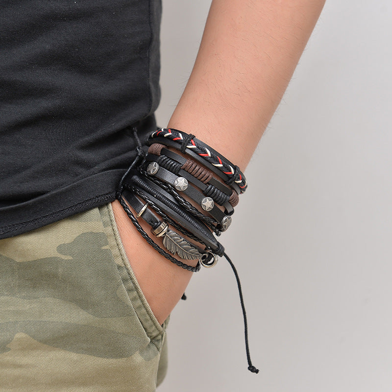 Alloy Cowhide Multilayer Leather Bracelet For Men