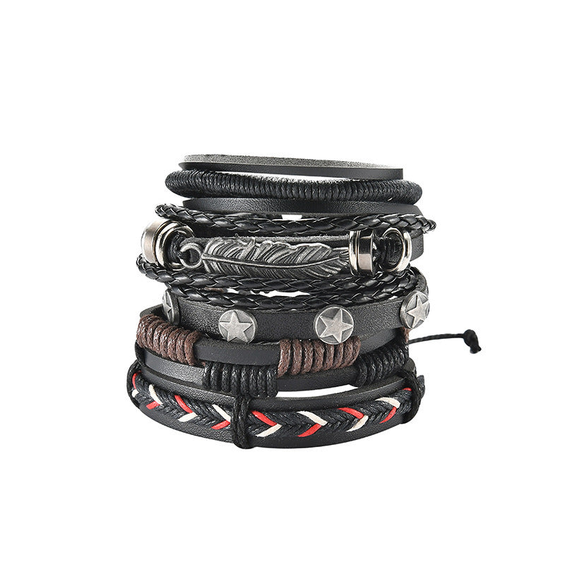 Alloy Cowhide Multilayer Leather Bracelet For Men