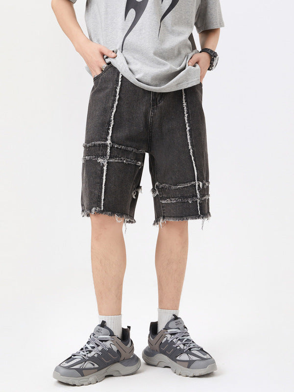 Fashion Summer Stitching Denim Shorts Men