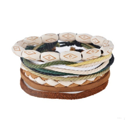 Leather Multilayer Bead Bracelet Punk Wrap Vintage Punk Bracelet For Men