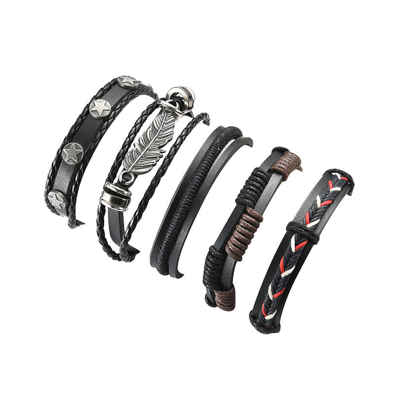Alloy Cowhide Multilayer Leather Bracelet For Men