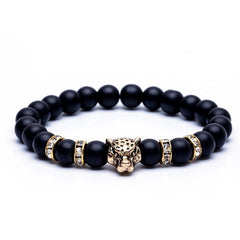 Natural Stone Lava Stone Bead Bracelet For Men Leopard Head  Charm Bracelet Handmade Jewelry