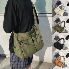 Men's Canvas Messenger Bag Large Capacity Multi Pocket Shoulder Bag