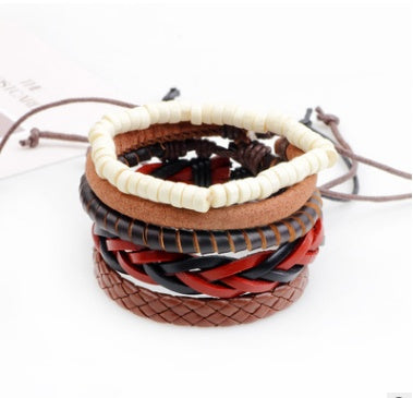 Leather Multilayer Bead Bracelet Punk Wrap Vintage Punk Bracelet For Men