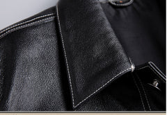 New Spring And Autumn Leather Cowhide Denim Jacket For Men