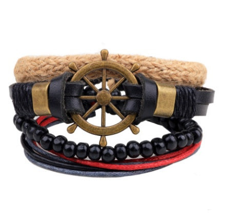 Leather Multilayer Bead Bracelet Punk Wrap Vintage Punk Bracelet For Men