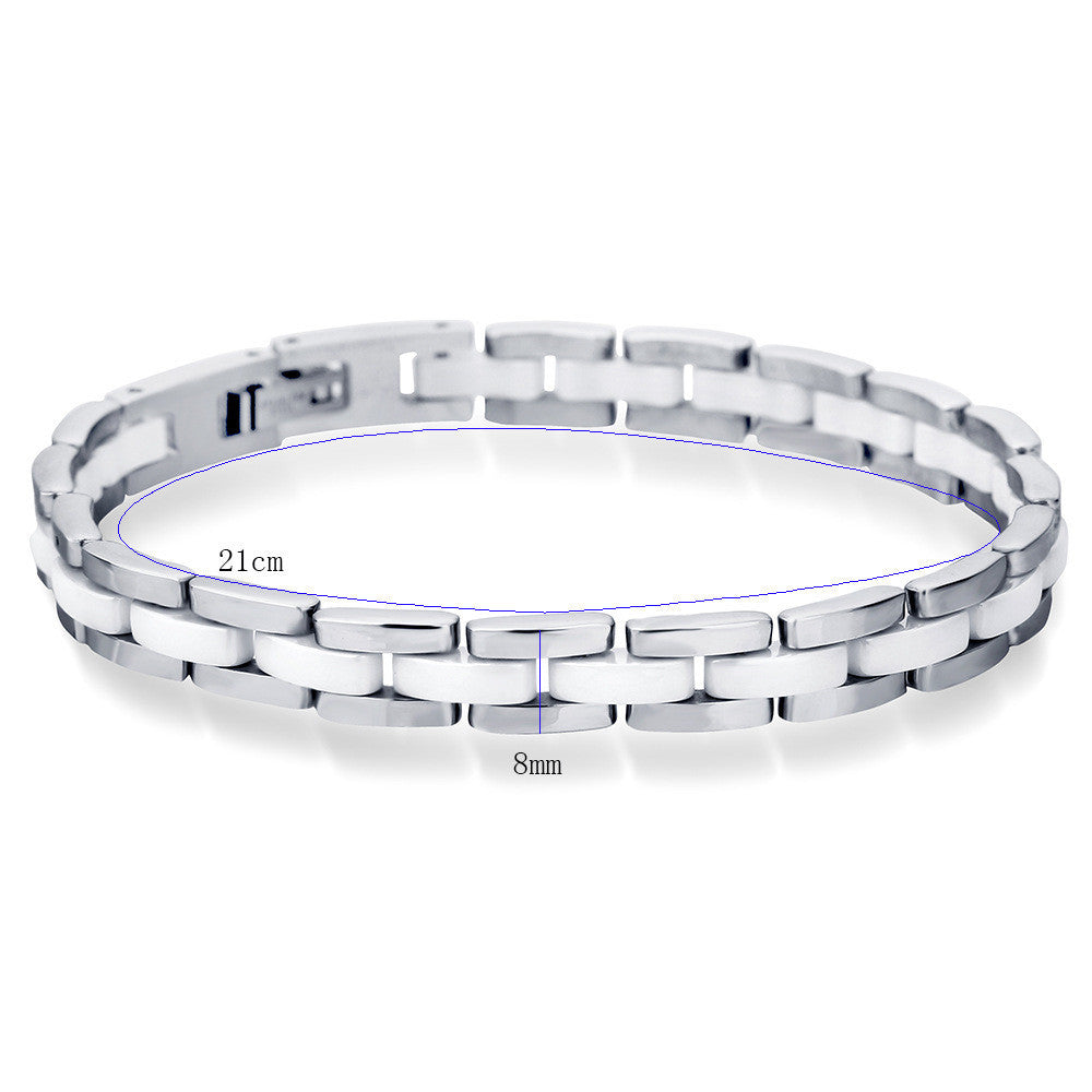 Single Row Black And White Ceramic Bracelet For Men