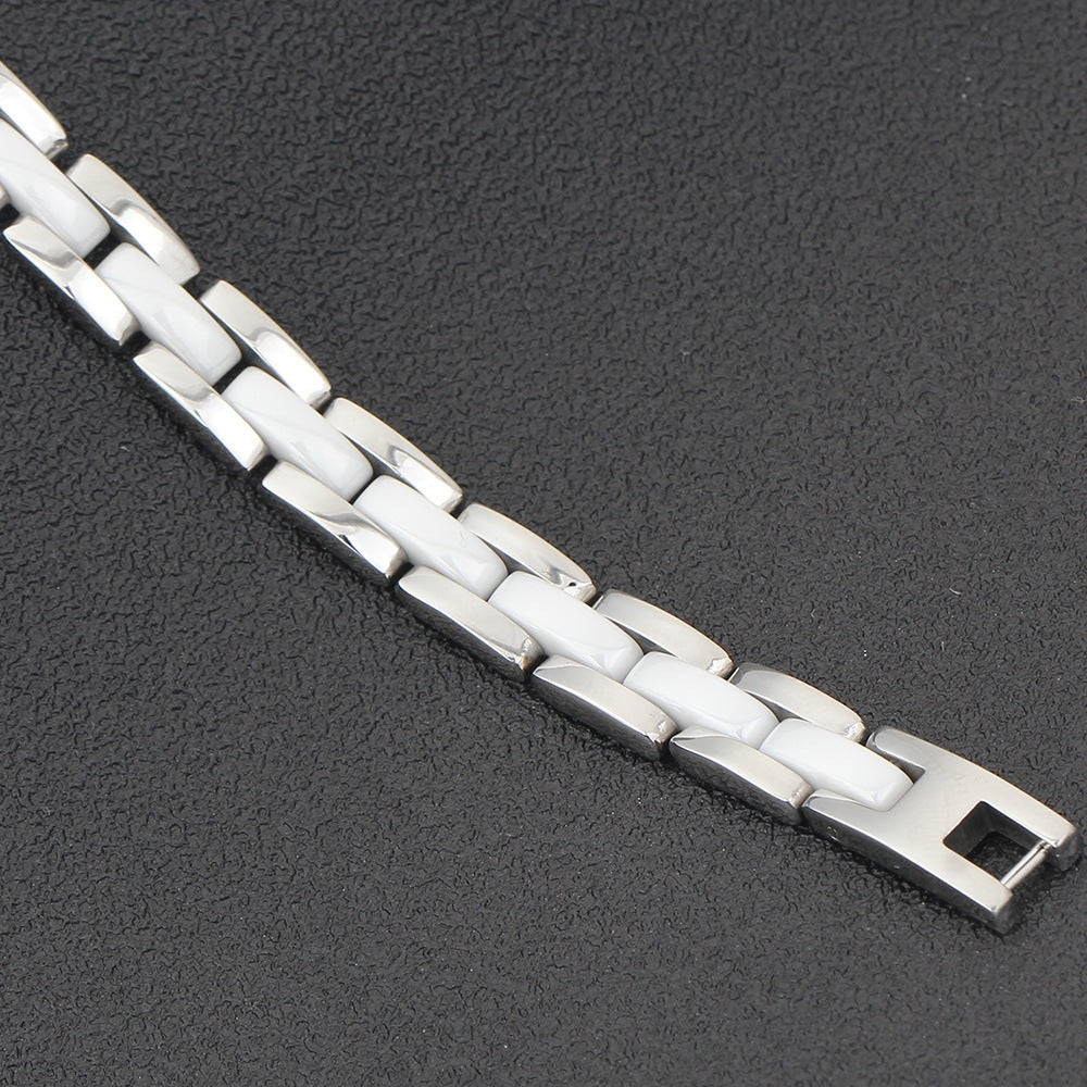 Single Row Black And White Ceramic Bracelet For Men