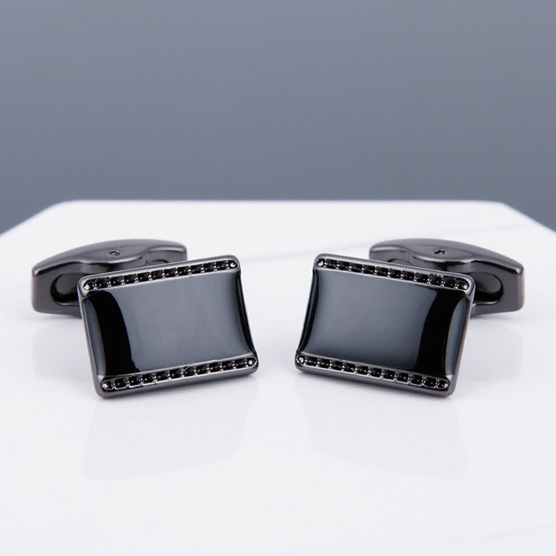 Men's Cufflinks Black Face Grey Copper Sleeve Stud