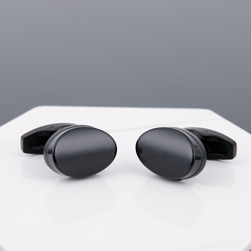 Men's Cufflinks Black Face Grey Copper Sleeve Stud