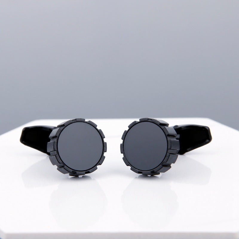 Men's Cufflinks Black Face Grey Copper Sleeve Stud