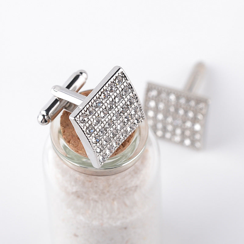Men's French Style Fashion Diamond Square Cufflinks