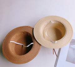 Leather Buckle Flat Top Unisex Knitted Beach Hat