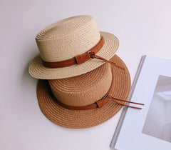 Leather Buckle Flat Top Unisex Knitted Beach Hat