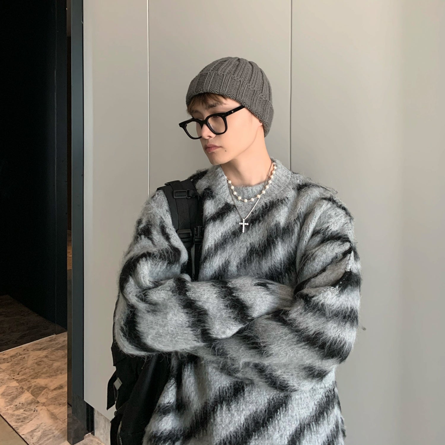Men’s Zebra Print Mohair Knit Sweater