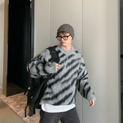 Men’s Zebra Print Mohair Knit Sweater
