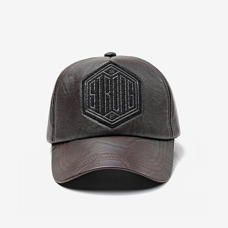 Casual Fashion Embroidered  Autumn And Winter Baseball Leather Cap