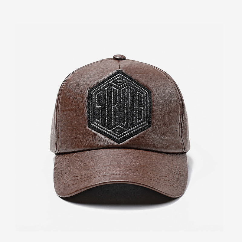 Casual Fashion Embroidered  Autumn And Winter Baseball Leather Cap