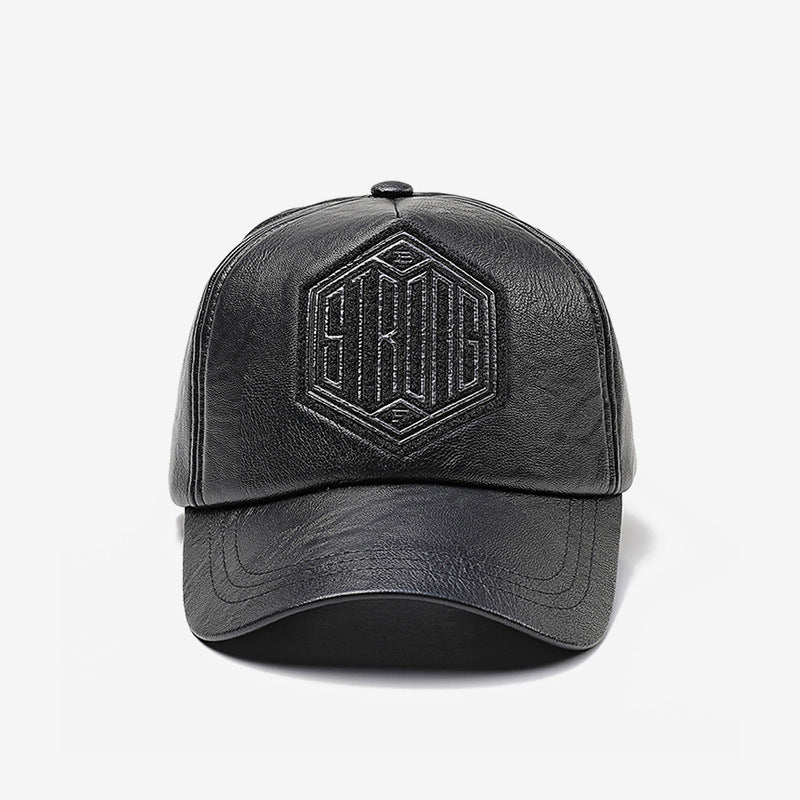Casual Fashion Embroidered  Autumn And Winter Baseball Leather Cap