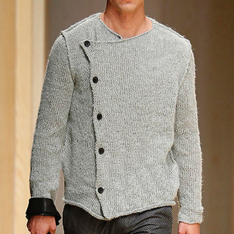 European And American Style Oblique Placket Thick Needle Sweater