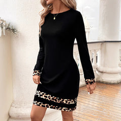 Popular Autumn And Winter Long Sleeve Leopard Print Dress Women