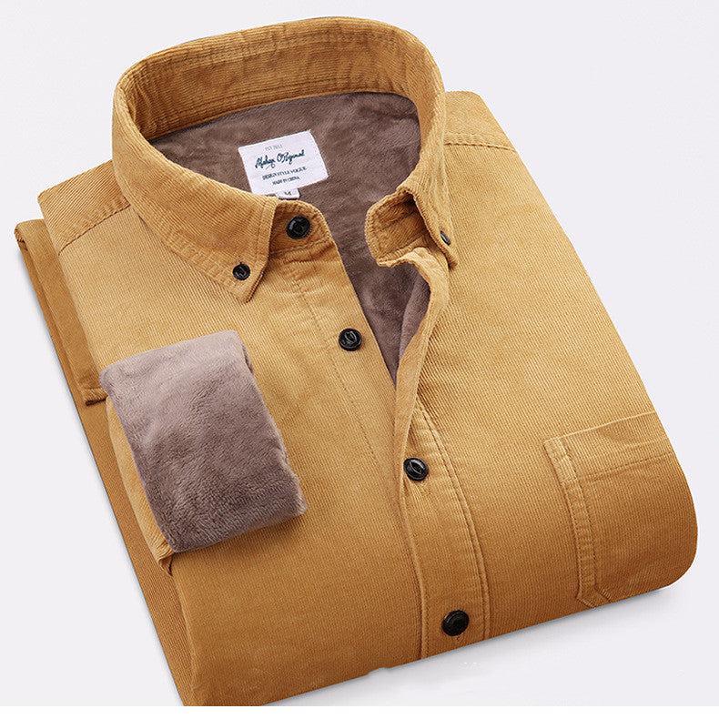 Pure Color Cotton Corduroy Warm Shirt Long Sleeve Men