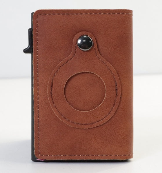 Airtag Anti-Theft Bullet Card Bag Multi-Functional RFID Card Holder Men's Leather Slim Wallets