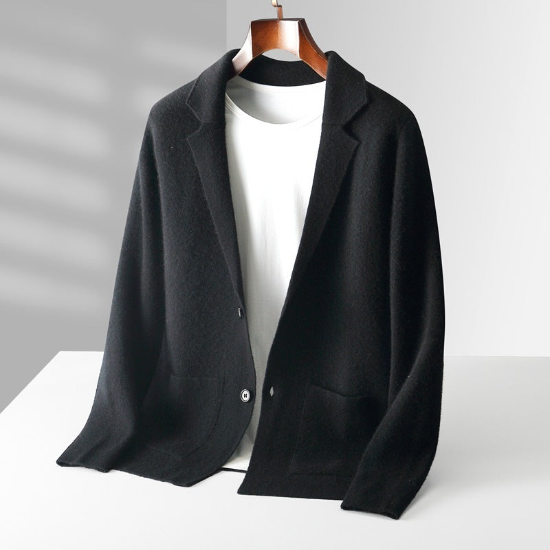 Fall Winter Men Cardigan Cashmere Sweater Business Casual Plush Knitted