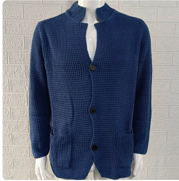 Men's Stand Up Collar Cardigan Knitted Sweater