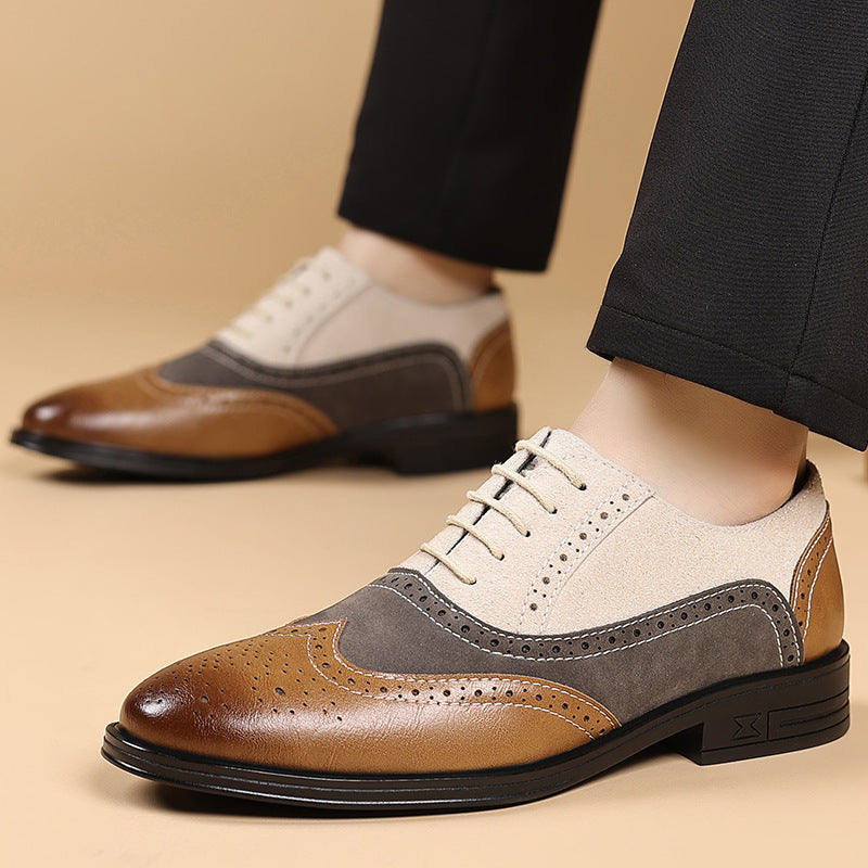 Men's Plus Size Brogue Oxford Pointed Toe Leather Shoes