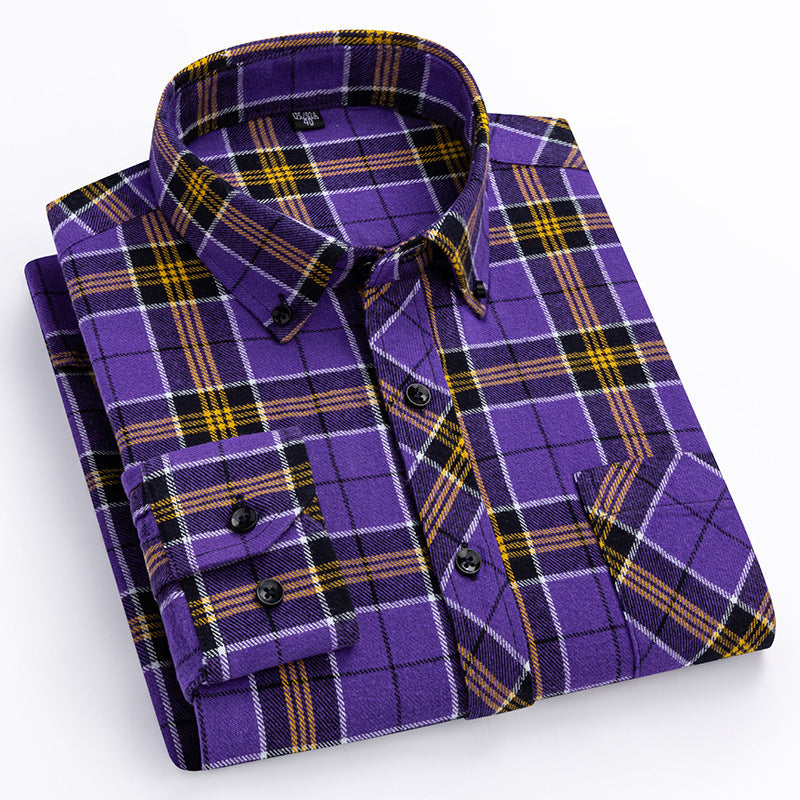 Men's Cotton Long Sleeve Brushed Plaid Leisure Work Daily Shirt