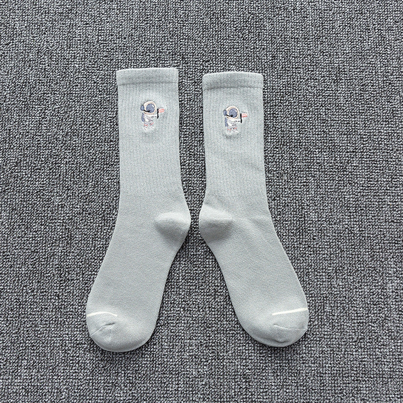 Embroidered Cotton Socks Astronaut All-Match Sports Socks