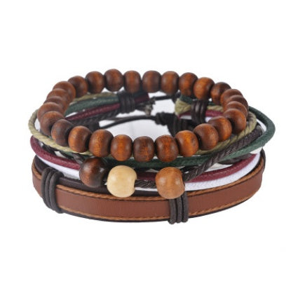Leather Multilayer Bead Bracelet Punk Wrap Vintage Punk Bracelet For Men