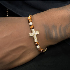 Copper Gold-Plated Full Diamond Cross Bracelet For Men